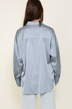 Long Sleeve Button Down Satin Oversized Blouse/Top